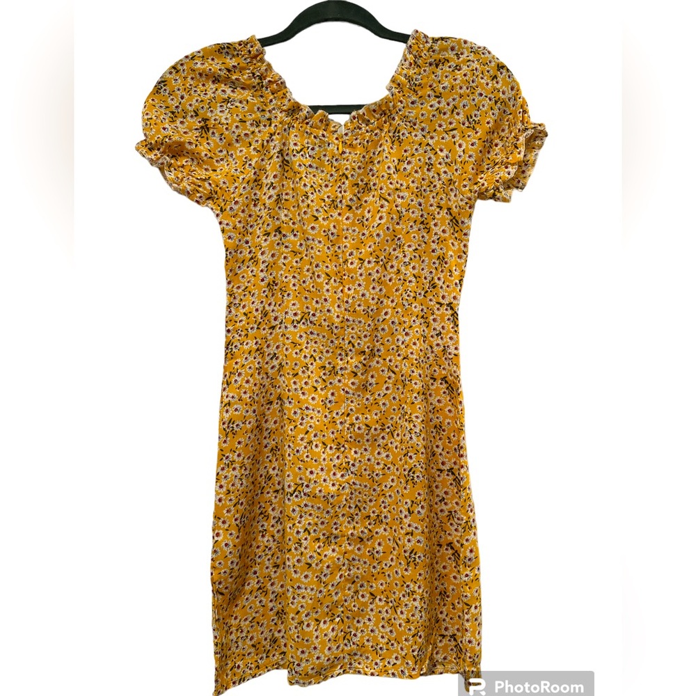 Princess polly summer yellow Floral Casia Mini Dress, Puff Sleeves dress US 0 - Picture 2 of 9